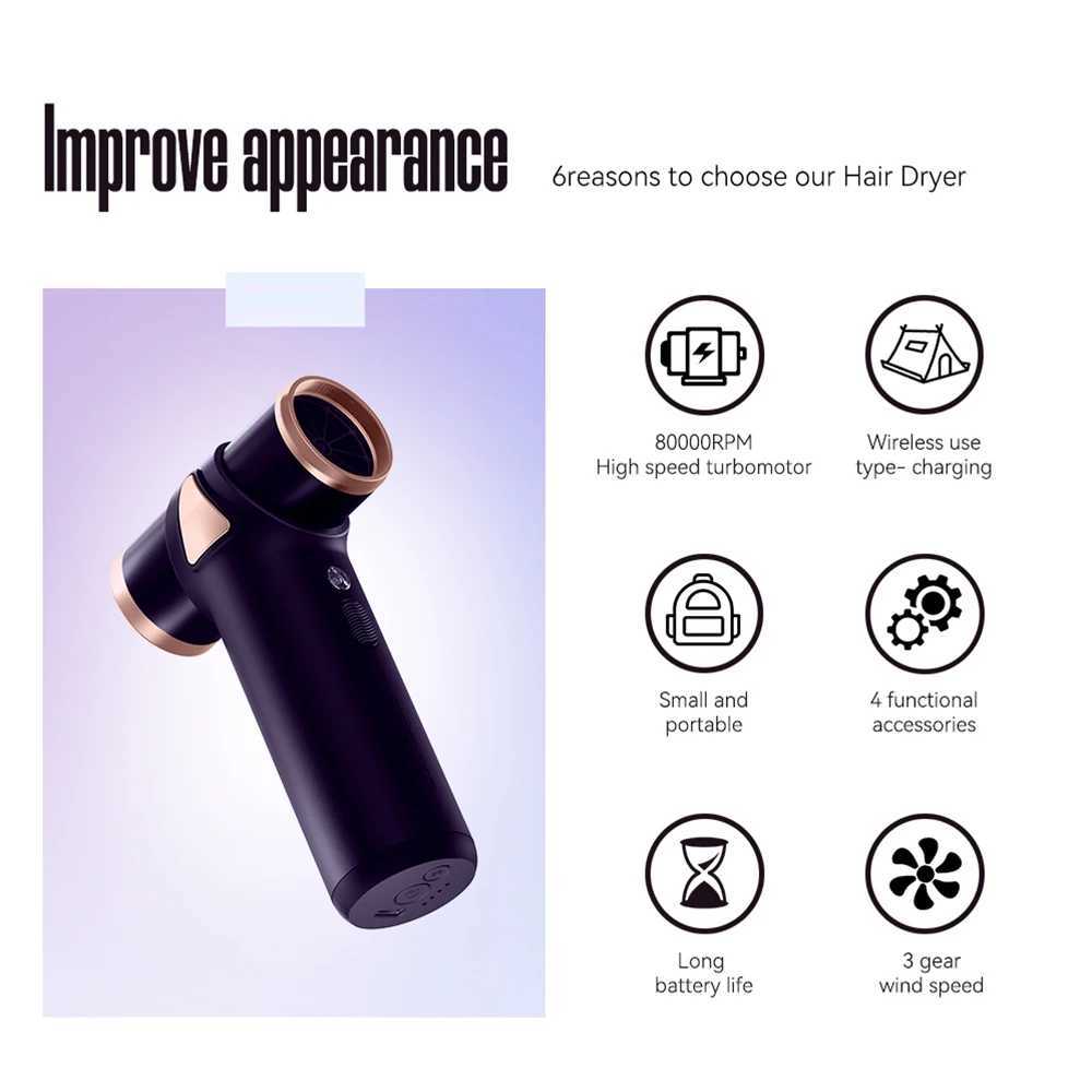 4-inch wireless hair dryer multifunctional electric air dust collector blower for travel portable charging cold air blower W250418