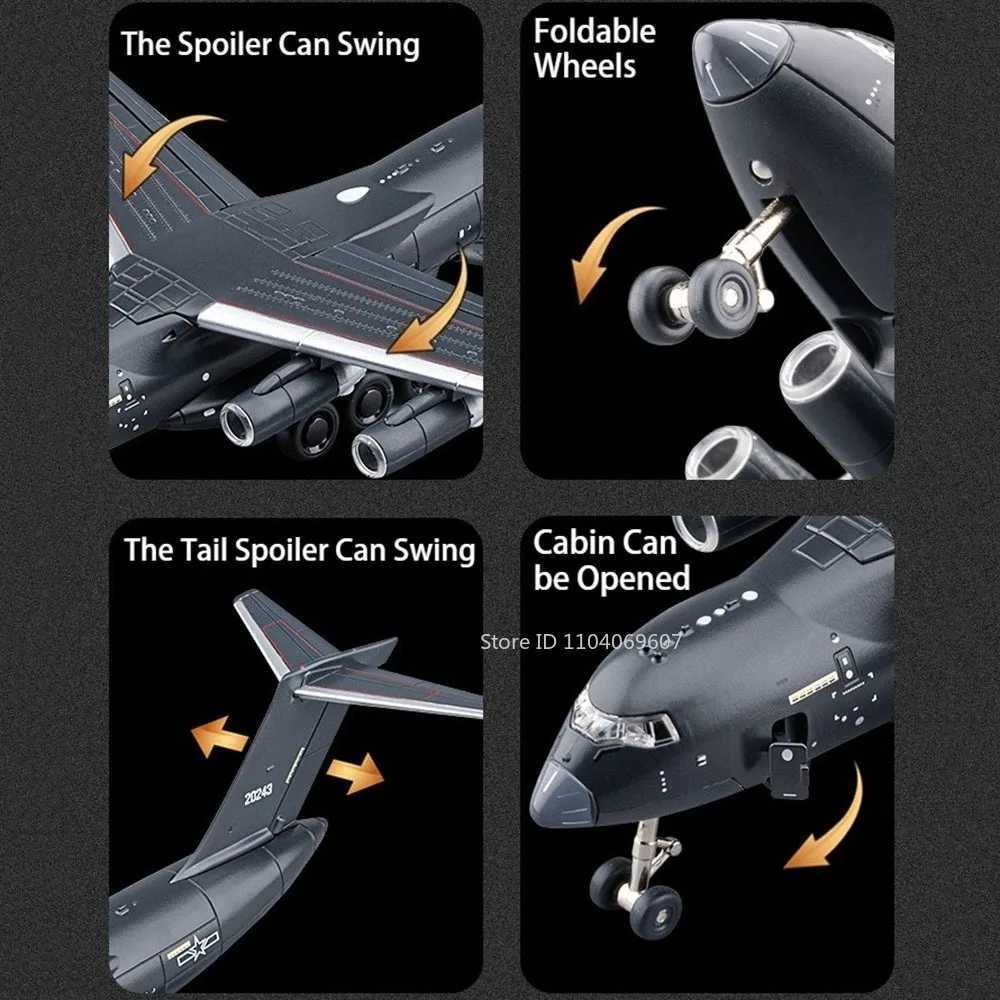 1180 Y-20 Transport Plane Model Toys Alloy Diecast Miniature Military Fighter Jet Sound Light Doors Opened Pull Back Boy Gifts C251118