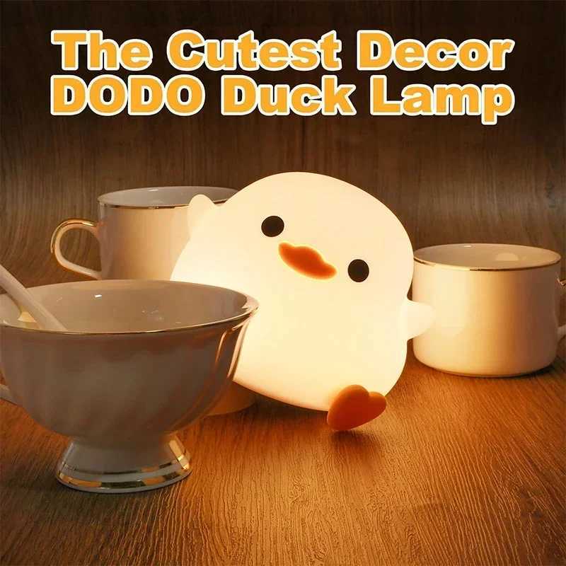 LED Night Light Cute Duck Cartoon Animals Silicone Lamp for Children Kid Touch Sensor Timing USB Rechargeable for Birthday Gifts M251118