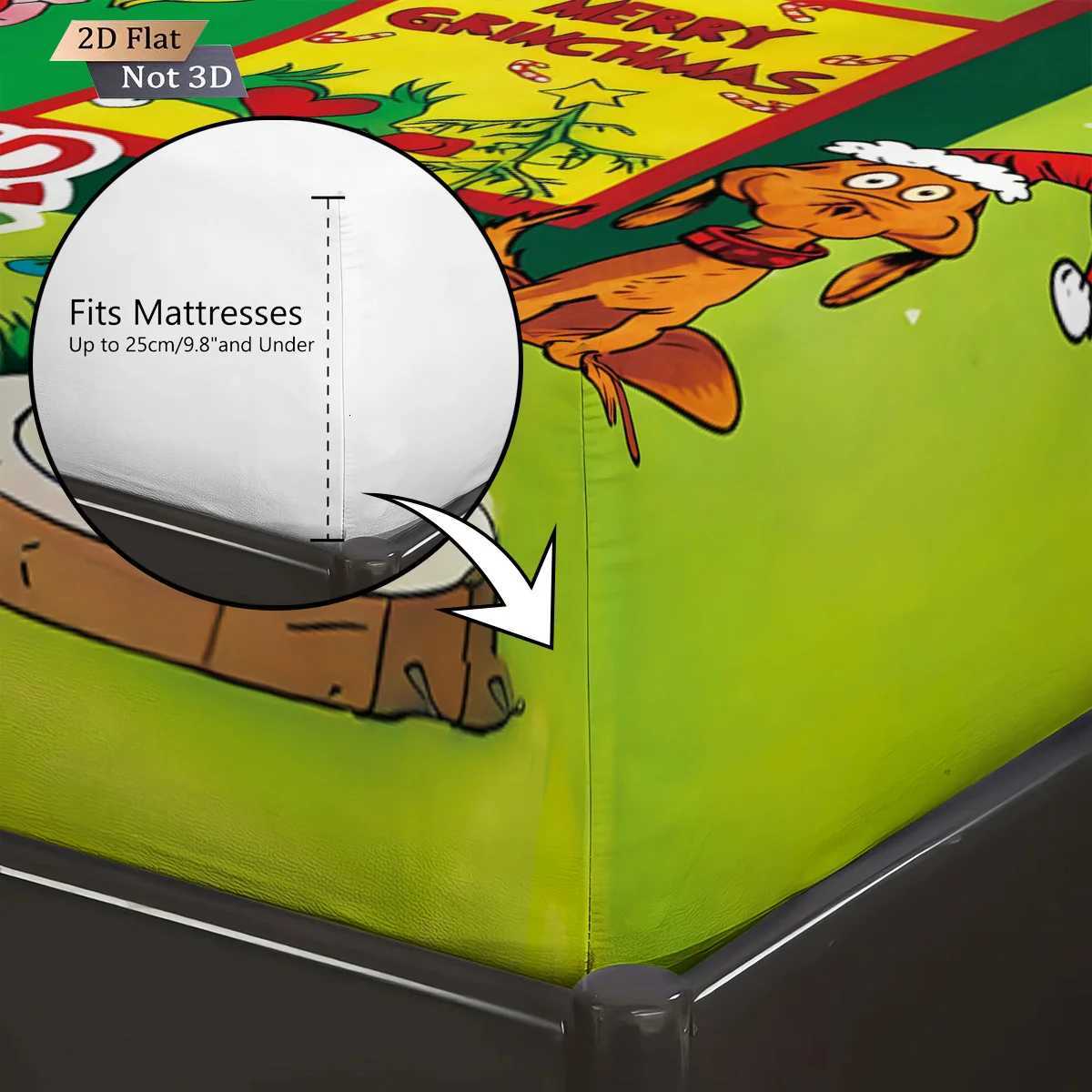 3 green Christmas cartoon print coreless bedsheet set multiple sizes comfortable bed covers bedroom bedding holiday decorationsM251118