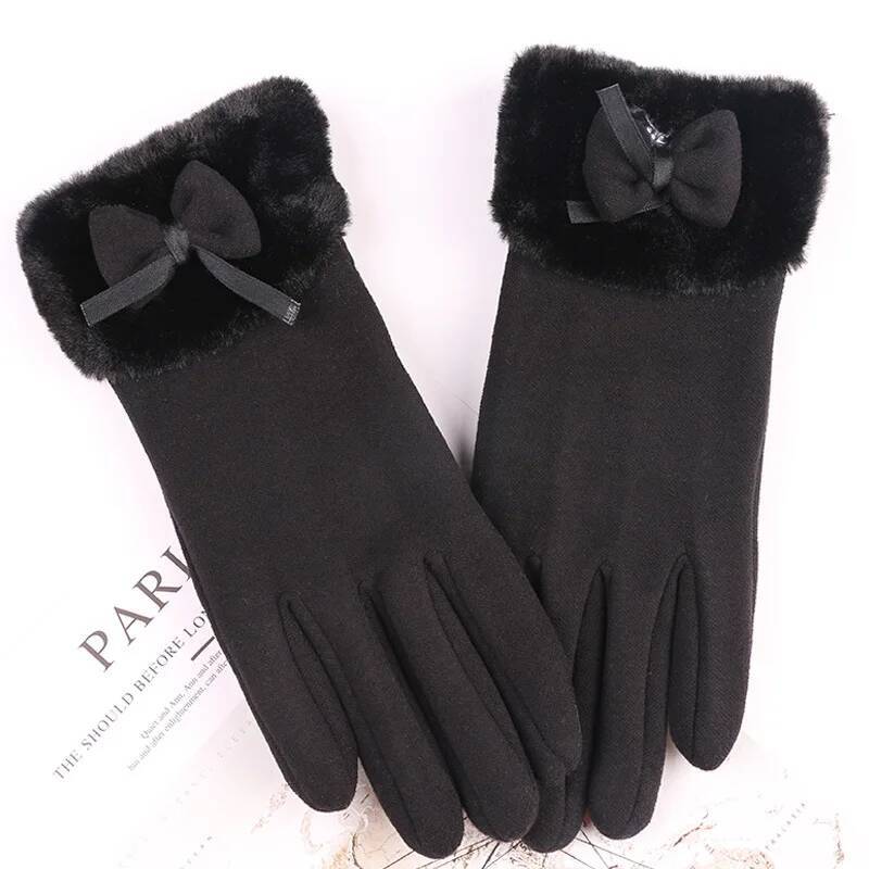 Cute Bow-Knot Glove Fashion Girl Winter Thicken Mittens Women Driving Keep Warm Hand Youth Female Touch Screen Gloves ddmynov