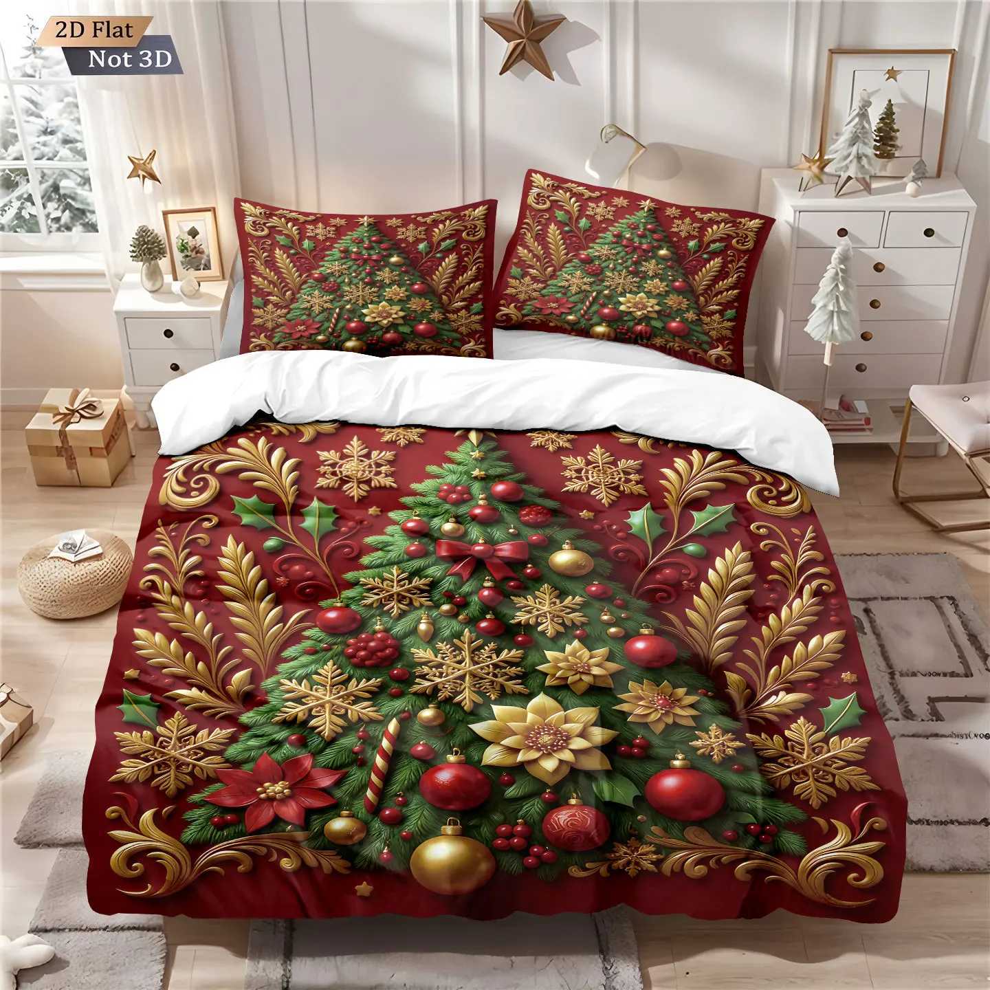 3pcs colorful Christmas tree print coreless duvet set multi size bedroom dormitory bedding decoration machine wash designM251118