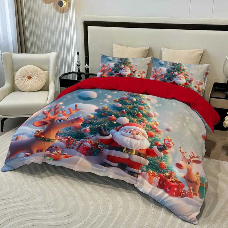 3PC Cartoon Christmas Duvet Cover Kawaii Elk Interesting Old Man Bedding set 1Duvet Cover 2 cases No filler/coreM251118