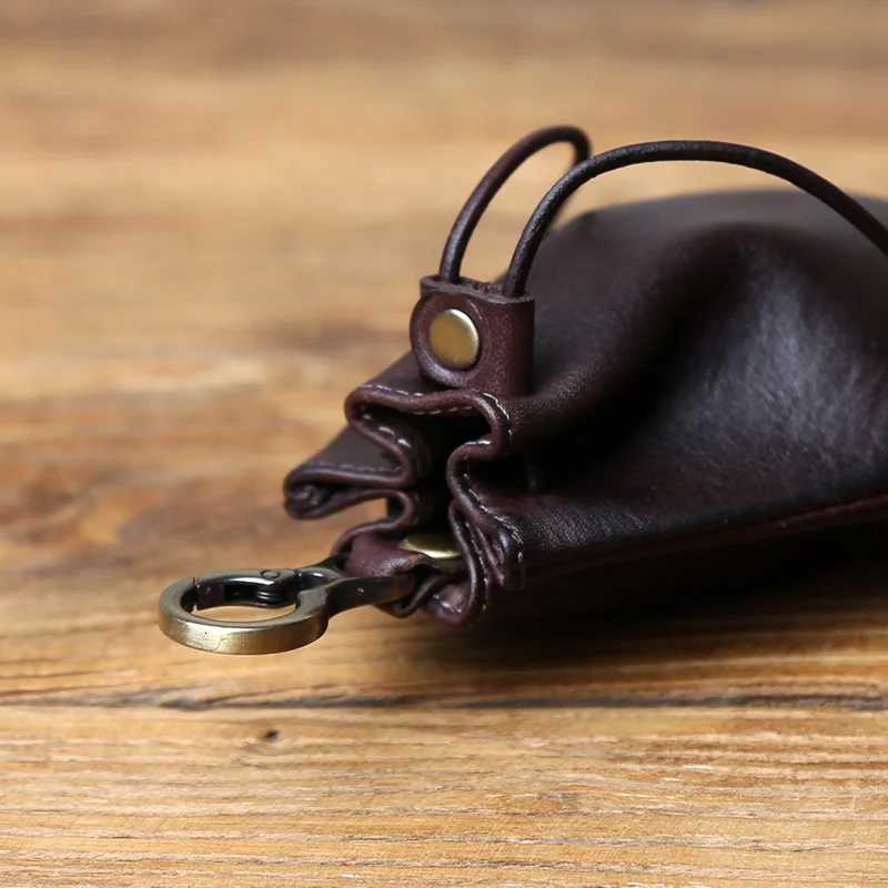 NZPJ Retro Genuine Leather Change Top Layer Cowhide Key Bag Lucky Bag Wallet Bundle Pocket Drawstring Storage Bag Coin BagW251118