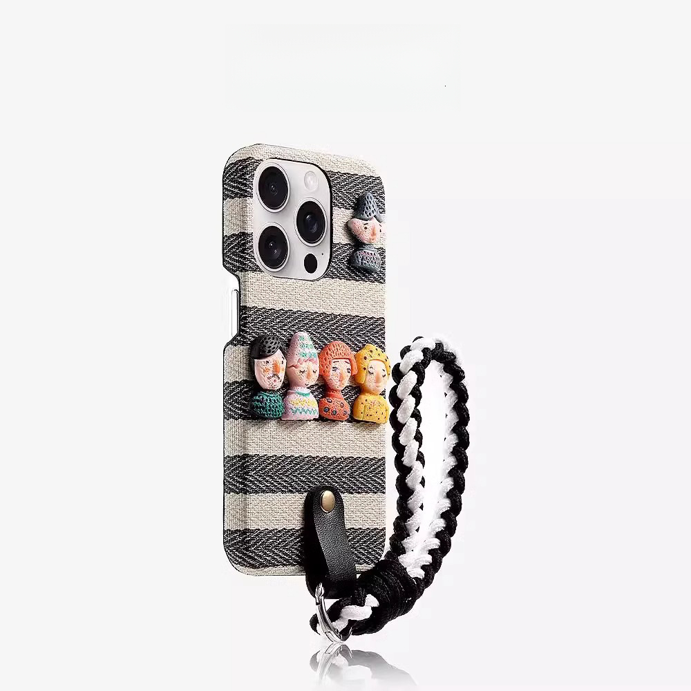 Striped Fun Doll Phone Case Compatible with iPhone 16/15 Pro Max New High-end Feel Lanyard Shockproof Protective Case