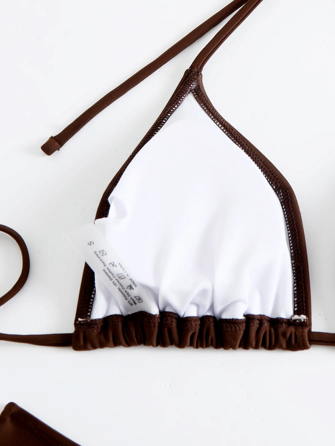 Sexy 4piece swimsuit womens flange sleeve brown bikini set womens lace swimsuit Korean beach suit swimsuit 250414Z