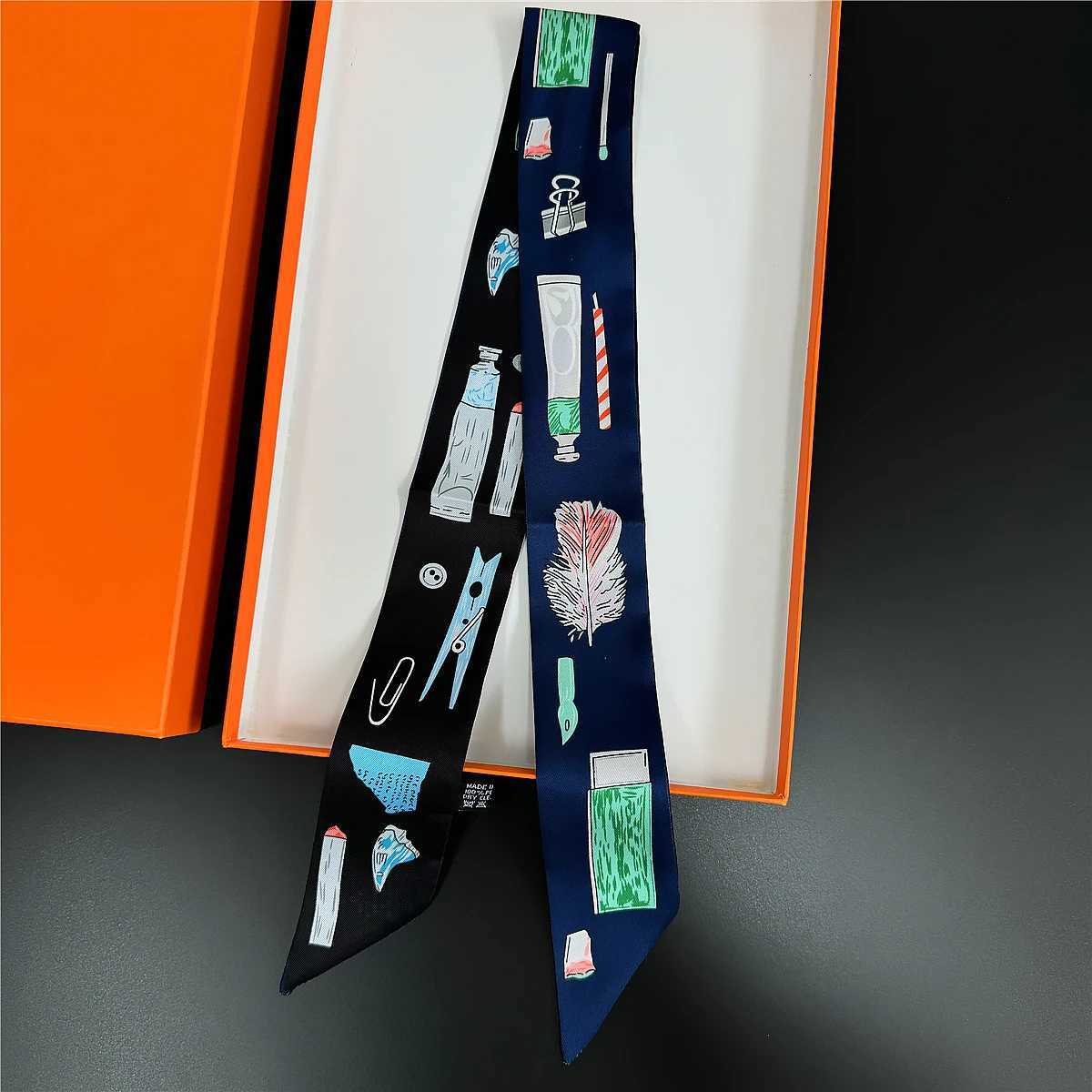 Cartoon Pattern Luxury Skinny Bag Scarves Twill Silk Scarf Women Fashion Scarf Brand Design Foulard Neckerchief Hair HeadbandXJ251118