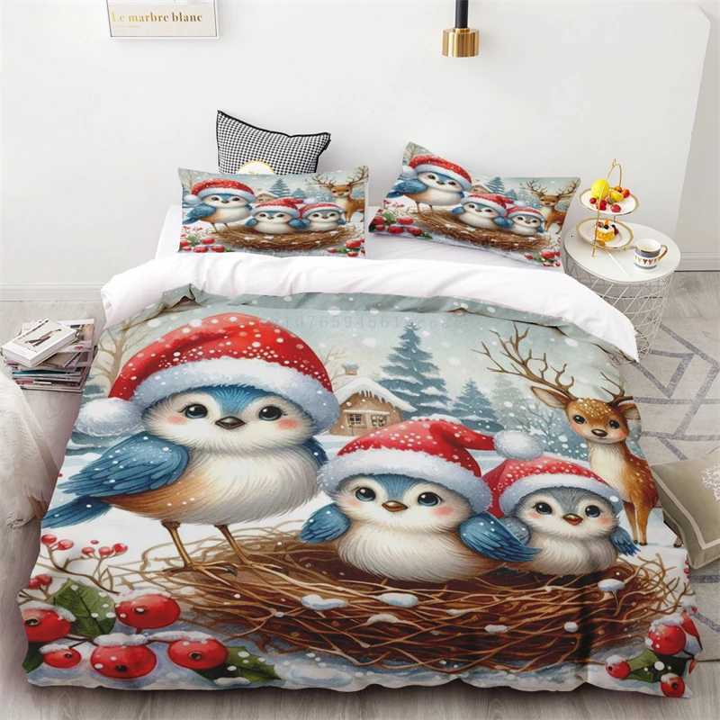 2024 New Style Duvet Cover Christmas Snowman Flower Three-piece Set One Quilt Cover Two cases Single Double Bed Queen KingM251118