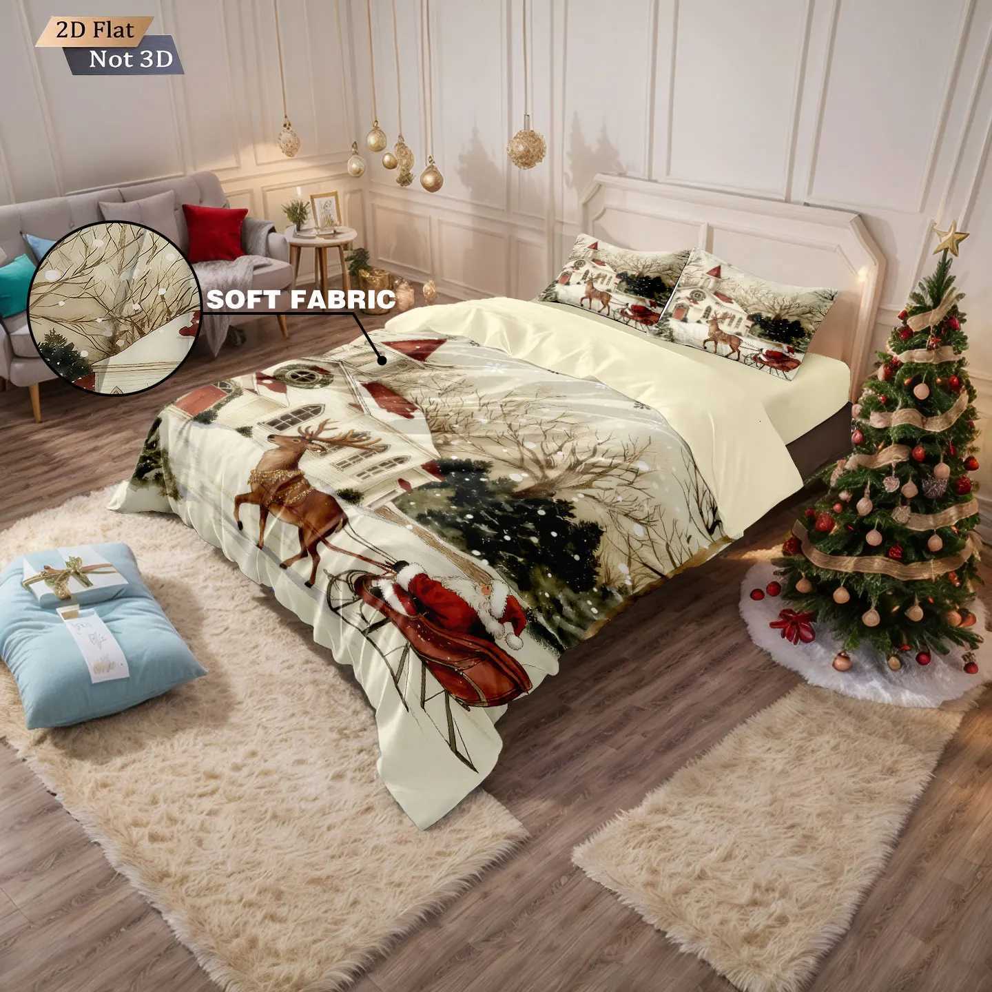 3pcs Christmas town print chipless bedding set multi size bedroom and dormitory duvet covers soft machine washable decorationM251118