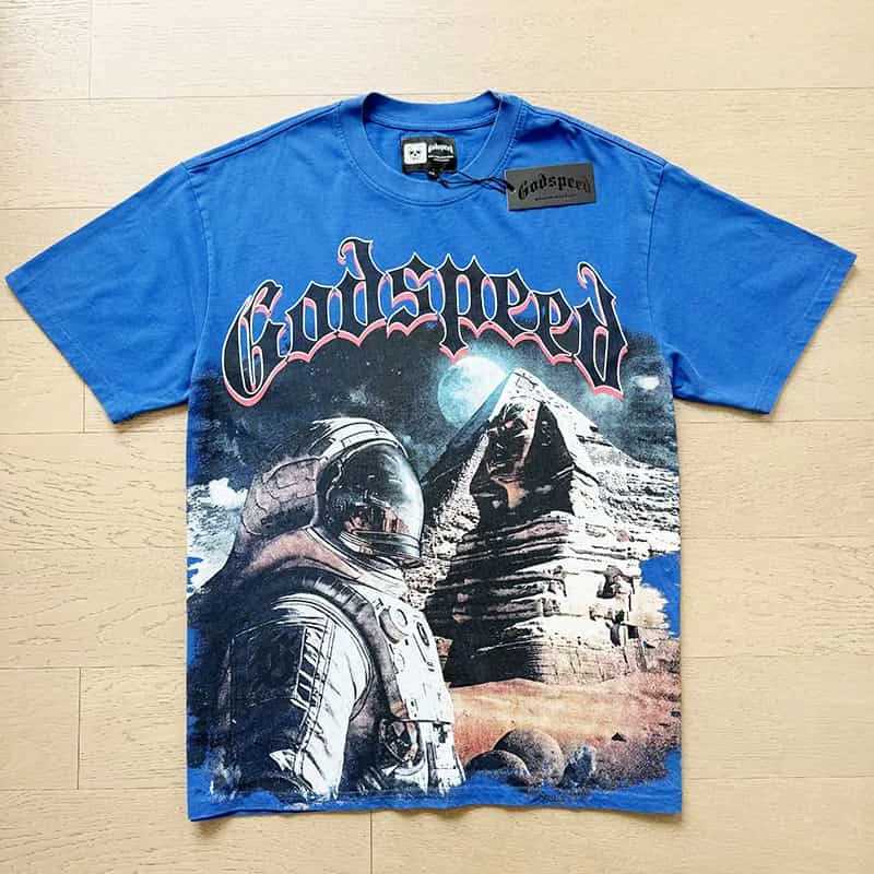 Fine Fabric Godspd T-shirt Trendy Spaceman Print Strtwear Real Photo Casual Wash Blue Tops GOD SPD T Short SlveC250418