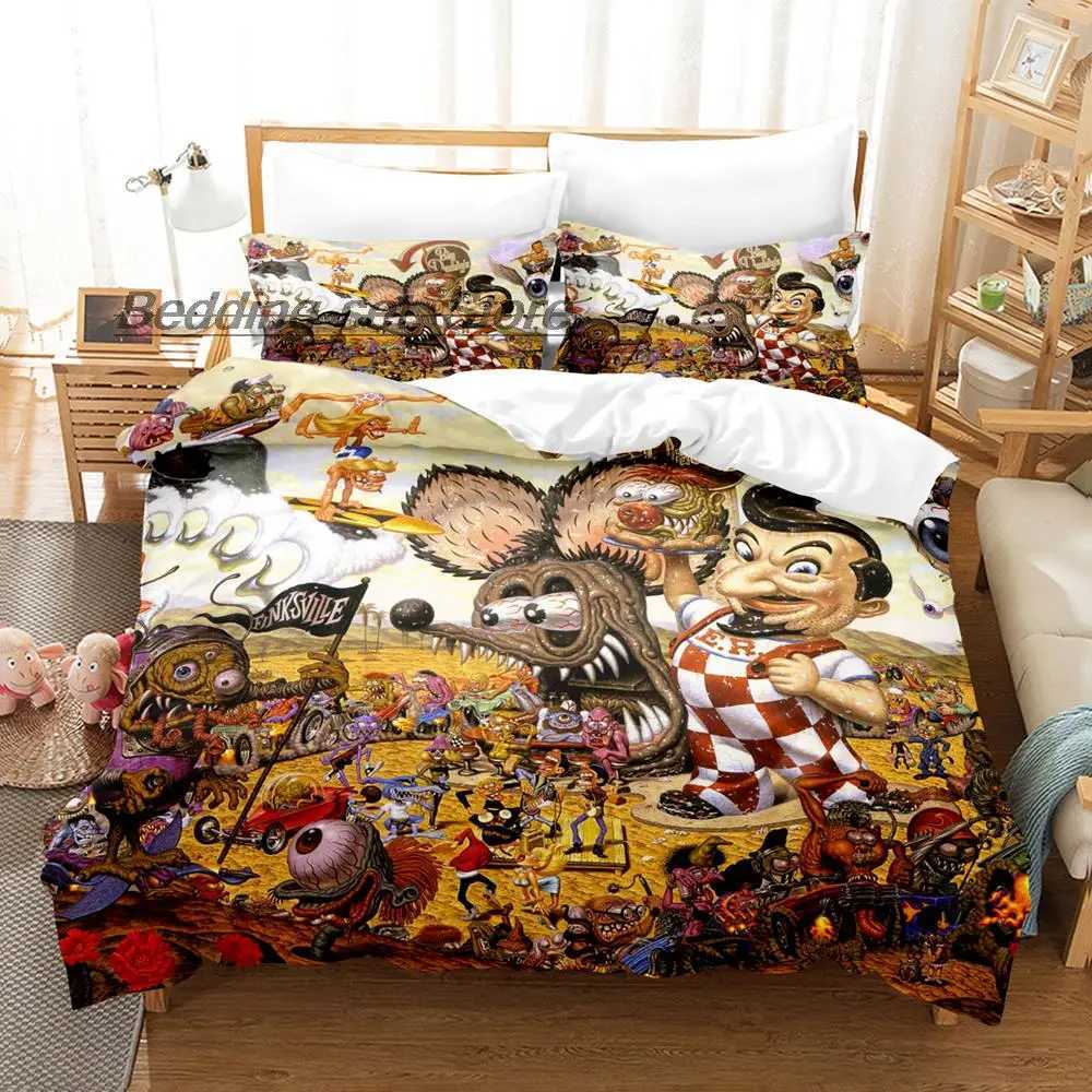 New Rat Fink Bedding Set Single Twin Full Queen King Size Bed Set Aldult Kid Bedroom Duvetcover Sets 3D Anime Bed Sheet SetM251118