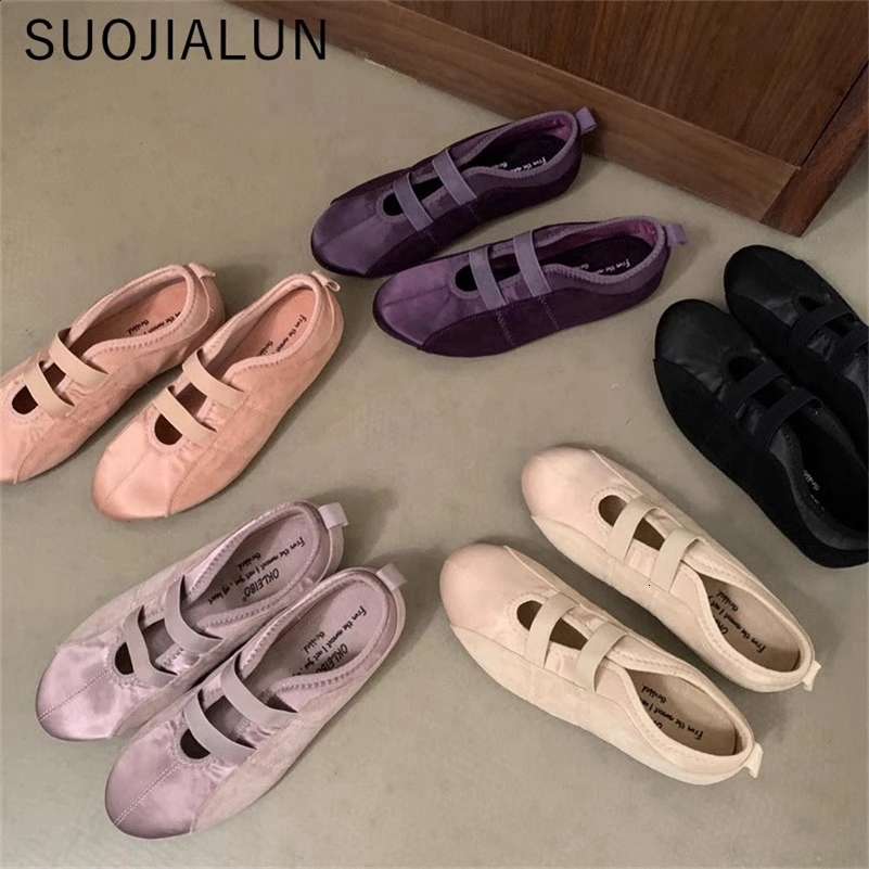 SUOJIALUN Autumn Round Toe Women Flat Shoes Shallow Slip On Ladies Casual Mary Jane Shoes Soft Dress Ballerinas 250328