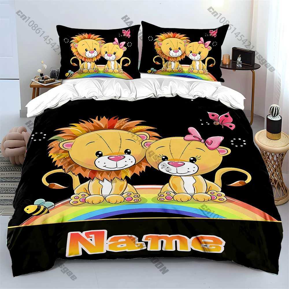 Cartoon Lion Print Bedding Set Duvet Cover 1 Duvet Cover 2 cases Adult and Kids Bedding Set LuxuryM251118