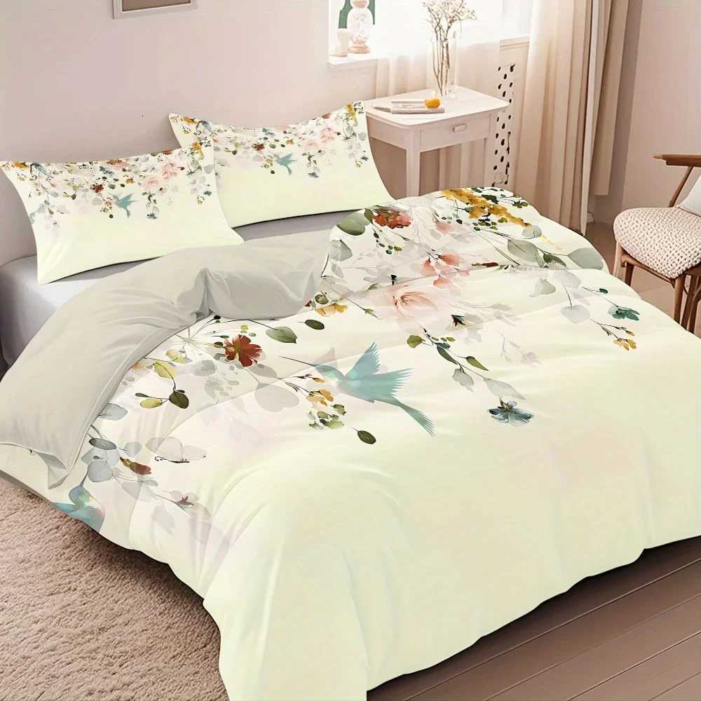 3pcs Simple Flowers and Birds Printed Quilt Set- Includes 1 Quilt Cover and 2 Cover without FillerM251118