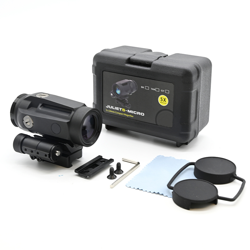 Tactical Juliet-5 5x Magnifier Scope 5x24mm Magnification Rifle Optics Compact Durable Lightweight Push-Button Flip-to-Side Mount With Spacer M1913 Pi