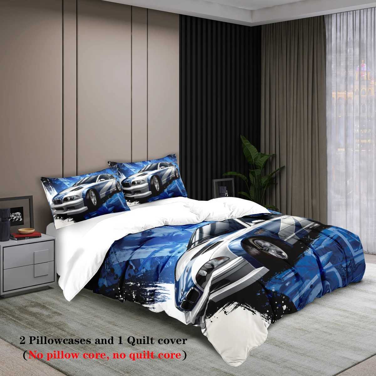 3pcs sports car racing print bedding set 1 quilt cover 2 cases unfilled skin-friendly breathable anti-pillingM251118