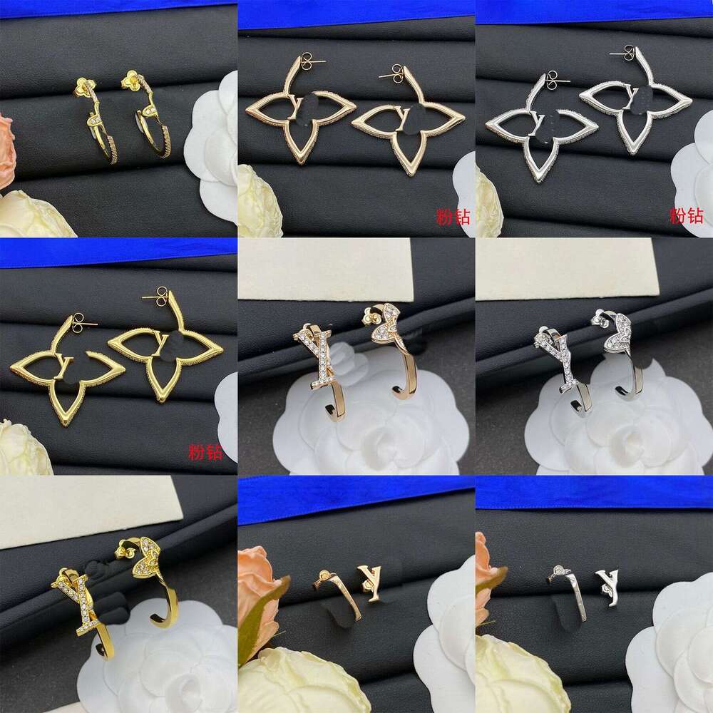 lves ring lvs ring LVUITTON ring Cross-Border Lujia New High Version Matching Letter Stud for Women Silver Needle Rhombus Four-Leaf Clover Earrings 75d