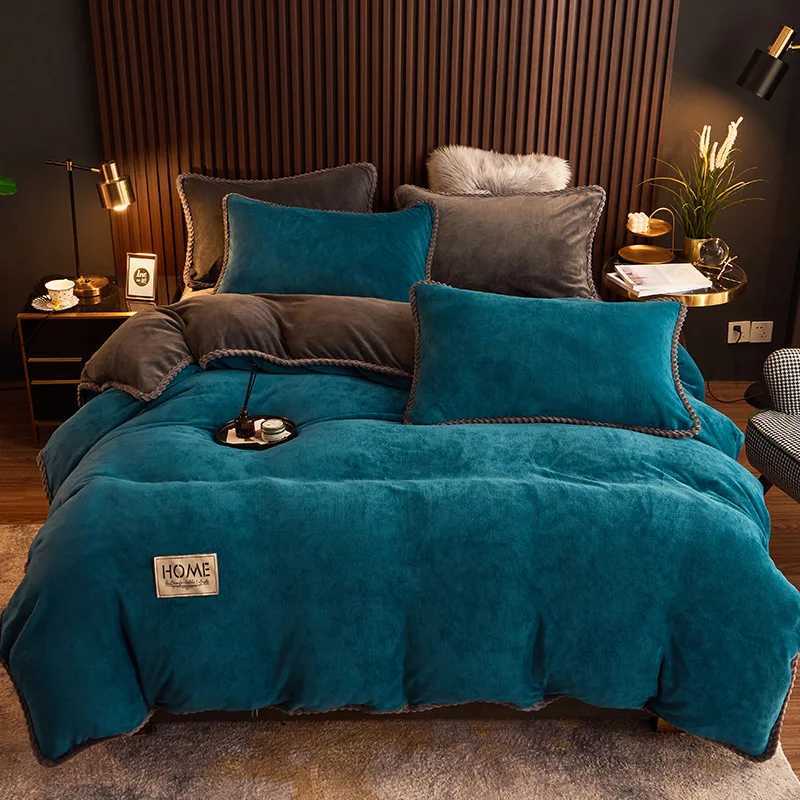2025 new thickened milk fleece four-piece set crystal fleece thermal bed sheet double-sided fleece quilt cover solid colorM251118