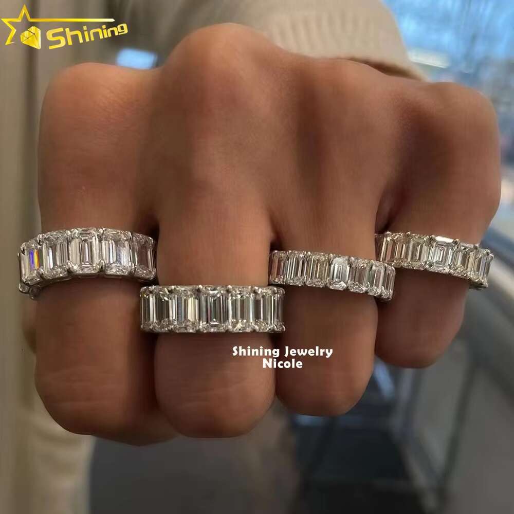 New Hot Style Sterling Sier Fancy Shape Whole Eternity Dia Moissanite Band Ring