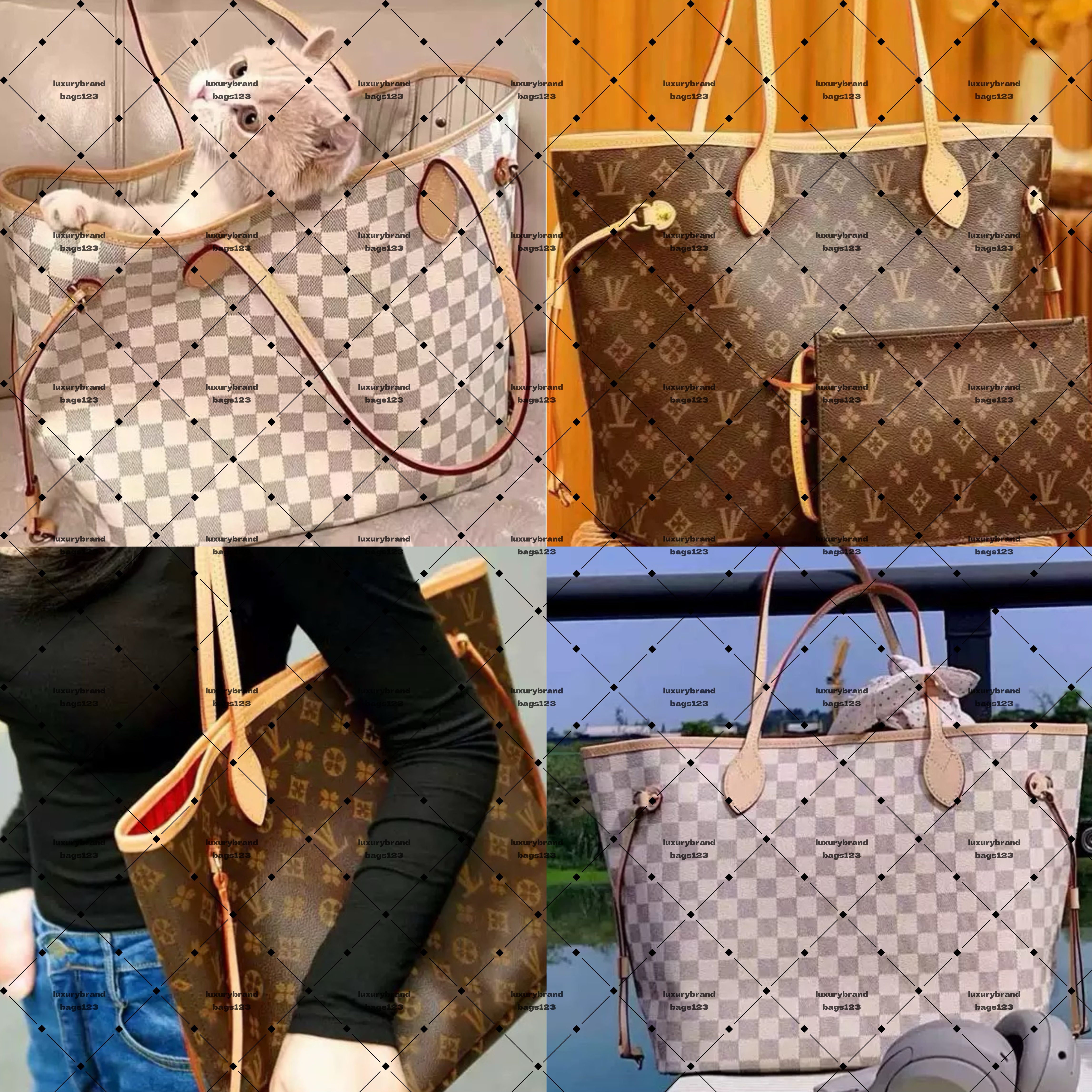 2pcs High quality Women bags Luxurys Handbags Ladies Designer Composite Bags Lady Clutch Bag Shoulder Tote Female Purse Wallet Handbag MM Size 10AAAA