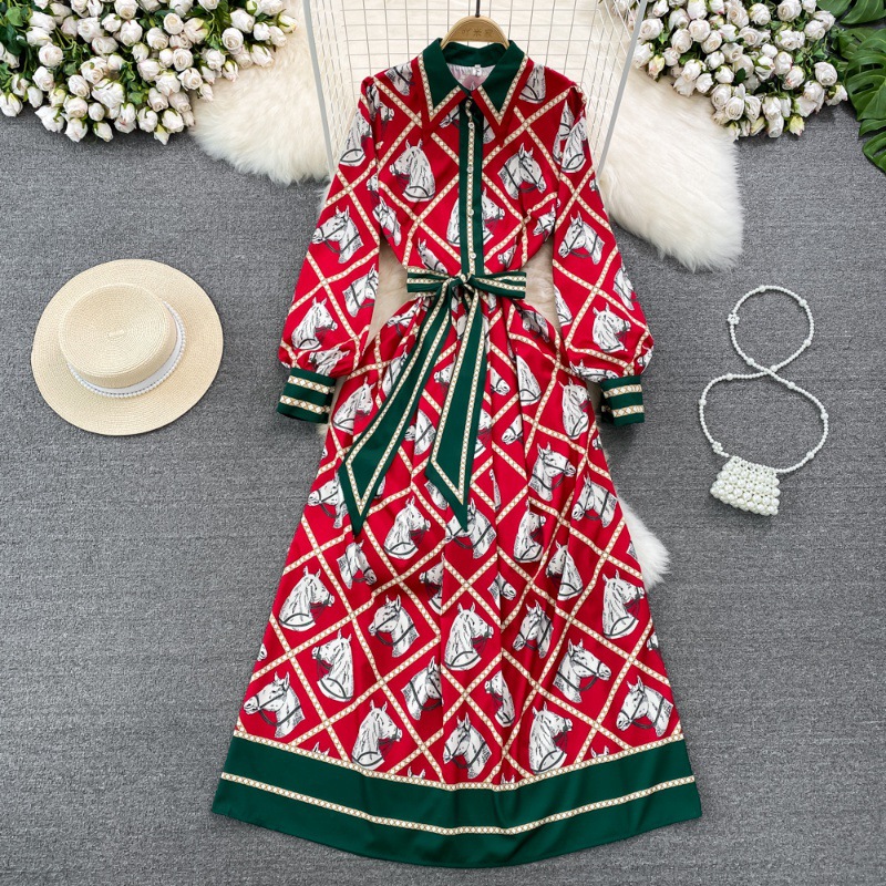 Elegant Women's Two Piece Sets Blouses Luxury Brand Design Horse 2025 The autumn Long Dress With LACES Features A High-end And Elegant Style