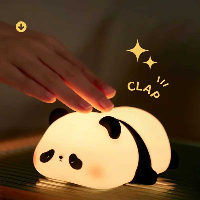Panda-Shaped LED Night Light - USB Rechargeable Silicone Timer Lamp with Soft Glow for Kids Bedroom Nursery Decor M251118