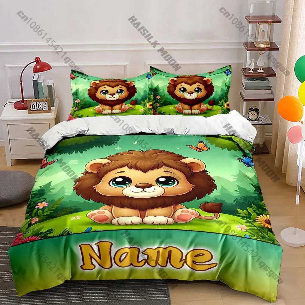Cartoon Lion Print Bedding Set Duvet Cover 1 Duvet Cover 2 cases Adult and Kids Bedding Set LuxuryM251118