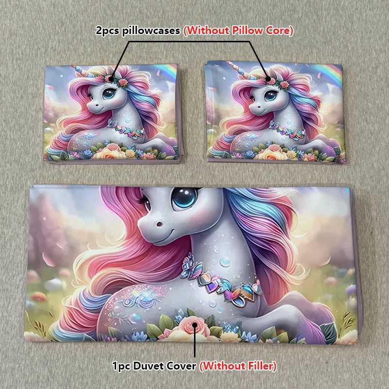 3PC Cartoon Unicorn Comfortable Bedding Set 1Duvet Cover2Two cases Polyester Fiber 3D Digital PrintingM251118