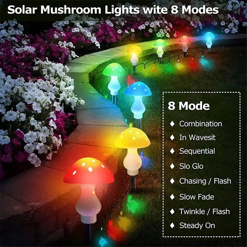 LED Solar Mushroom String Light Outdoor Waterproof Fairy Lawn Lights Garden Nigh Lamp For Yard Christmas Wedding Party Decoration
