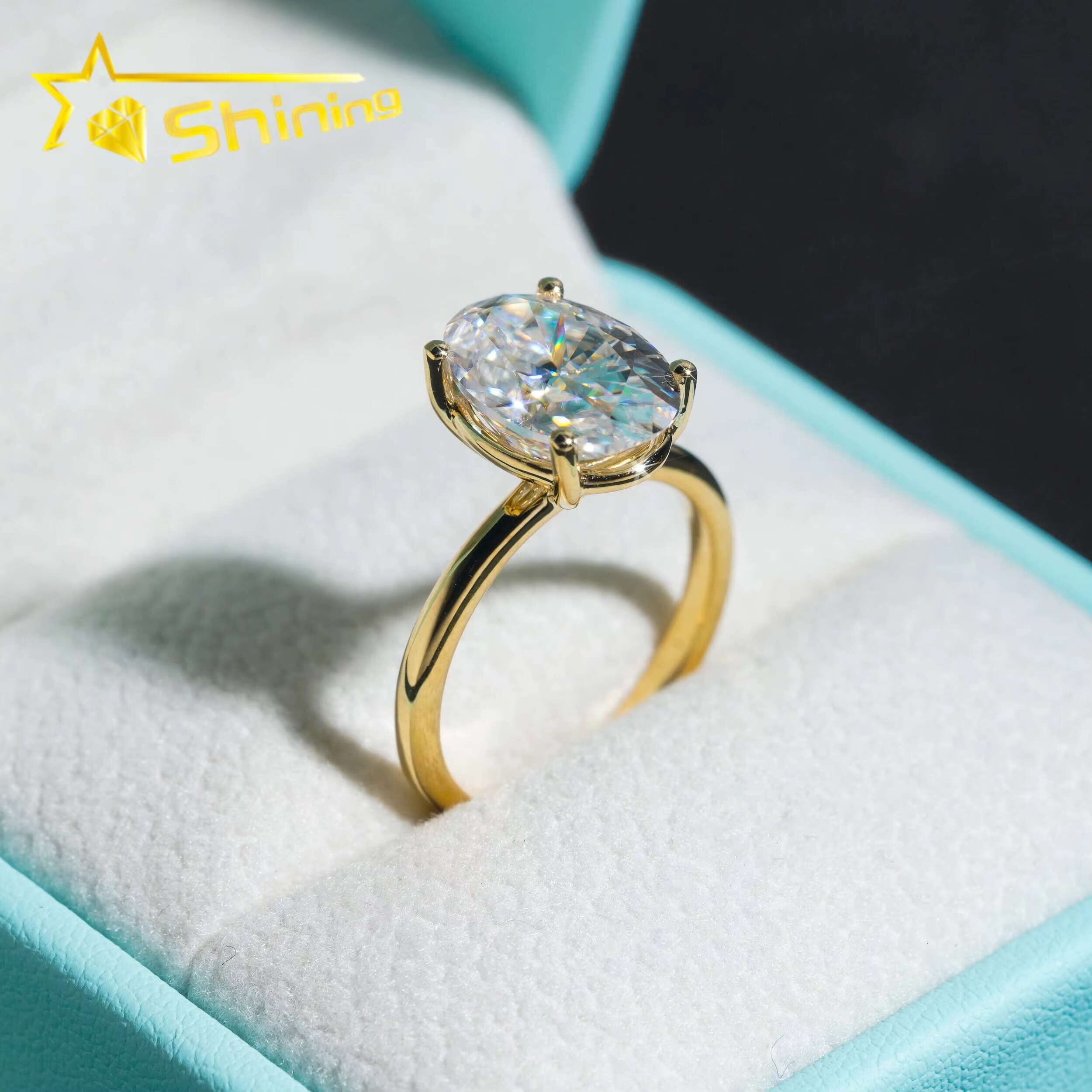 10K 14K Solid Real Gold Engagement Rings 4.5CT Oval D Color VVS Moissanite Dia Wedding Ring
