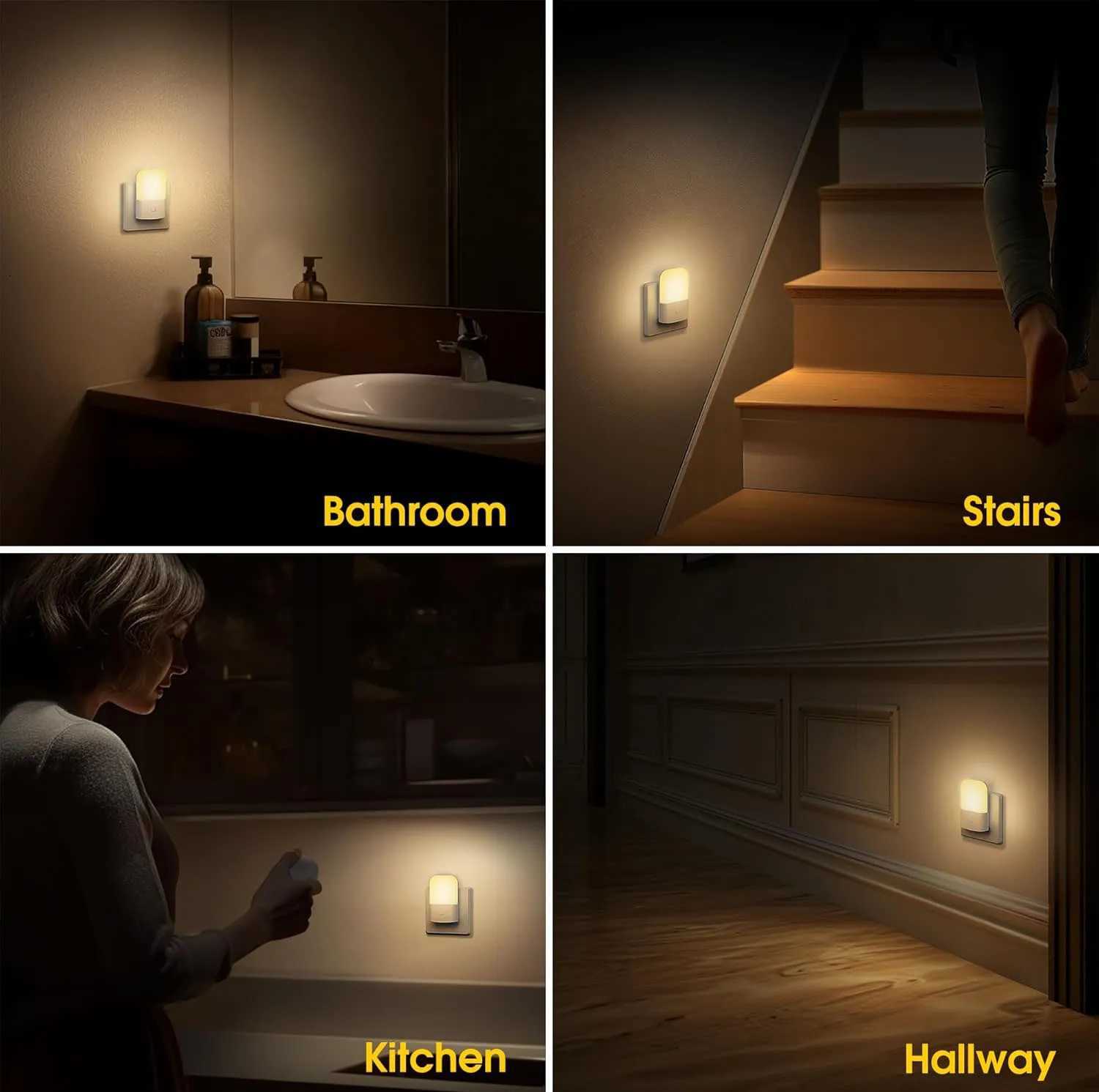 1/2/4pcs LED Night Light Adjustable Brightness Warm White Mini Night Light with Auto On/Off Wall-Mounted Plug-In M251118