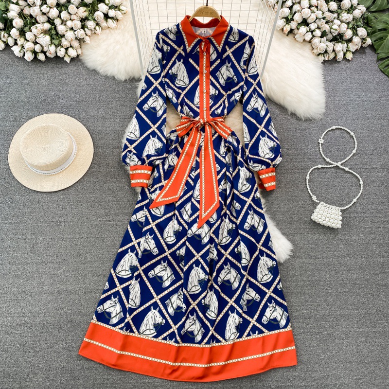 Elegant Women's Two Piece Sets Blouses Luxury Brand Design Horse 2025 The autumn Long Dress With LACES Features A High-end And Elegant Style