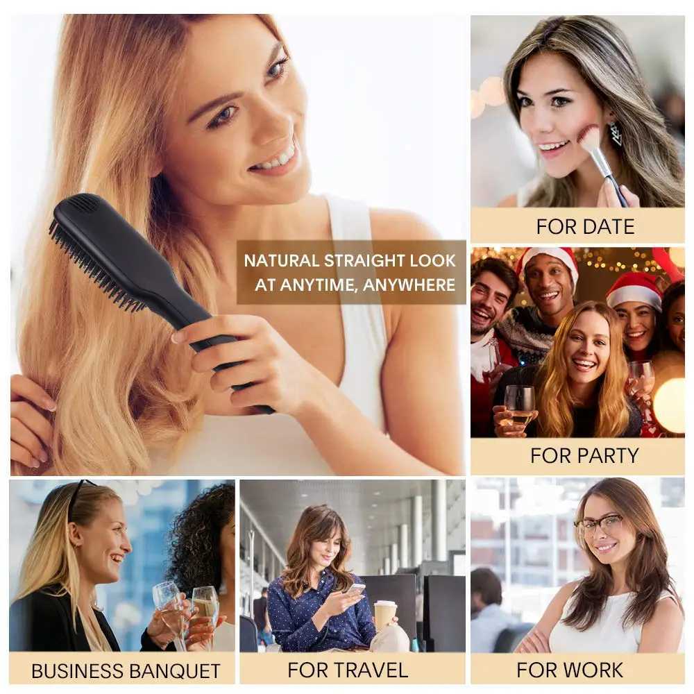 Hair Straightener Hot Comb 230 Anti-Scalding Hair Brush Ceramic Heating LCD Display Dual Voltage Silent Beard Straightener Iron W250610