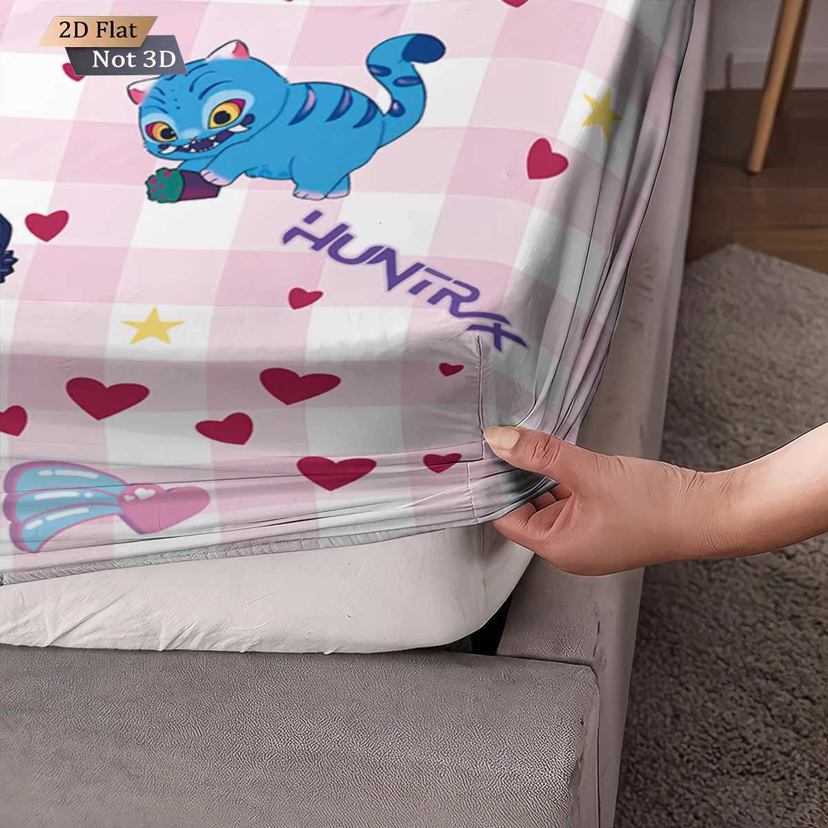 3pcs K-Pop Demon Hunters Print coreless Bed Sheet Set Multi Size Soft Bed Cover Bedroom Bedding Decoration Machine WashableM251118