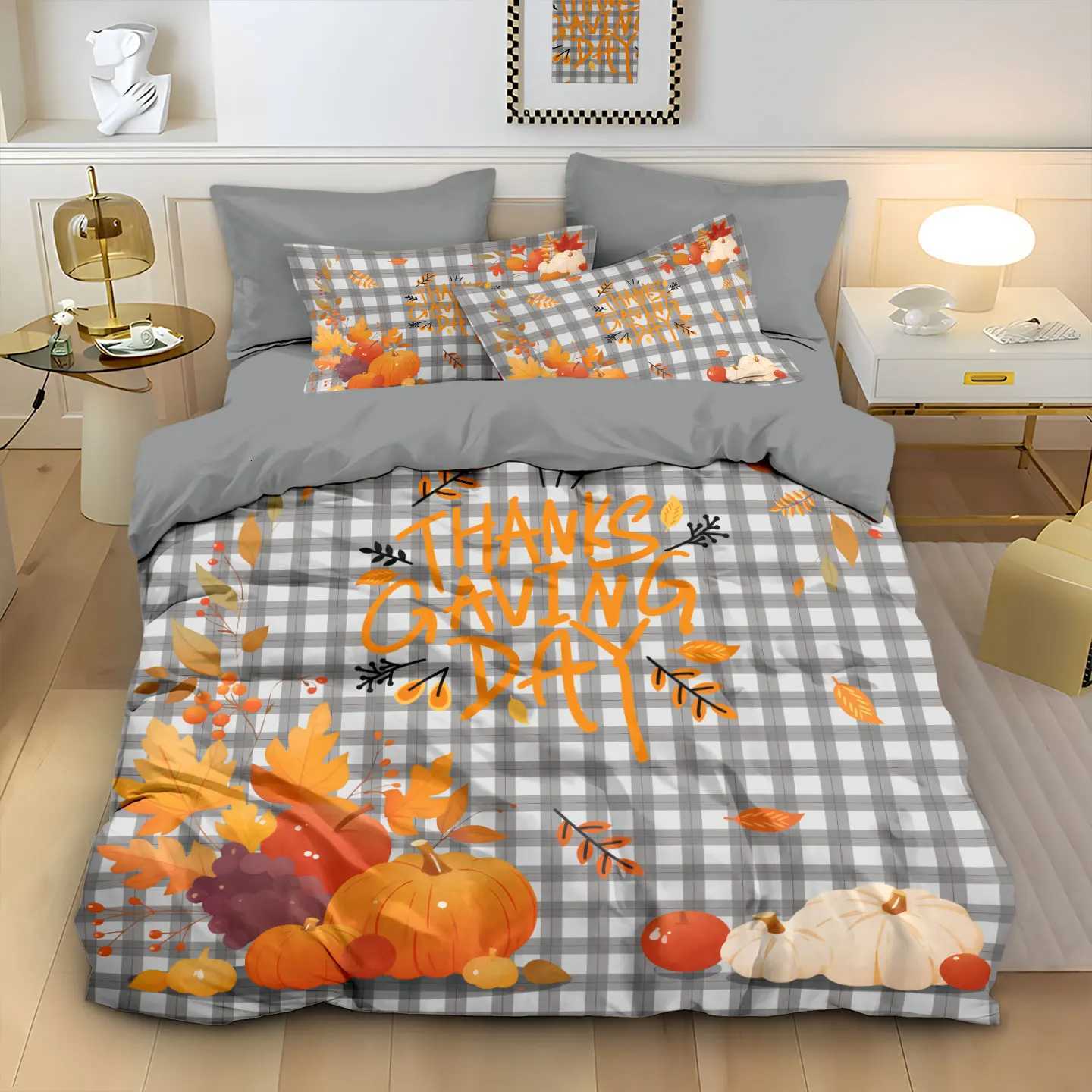 3pcs Thanksgiving Autumn Harvest Pumpkin Print Coreles Bedding Set Multi Size Bedrooms Dormitory Soft Machine WashableM251118