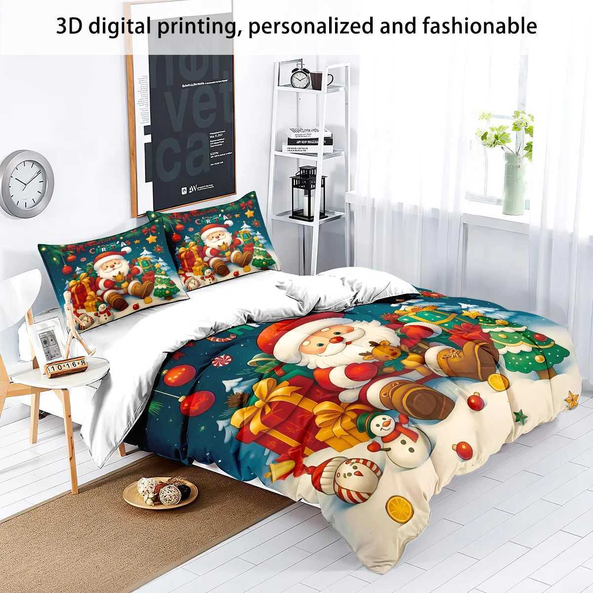3pcs Cartoon Santa Claus Printed Chipless Duvet Cover Set Multi Size Dormitory Bedroom Soft and Comfortable Machine WashableM251118