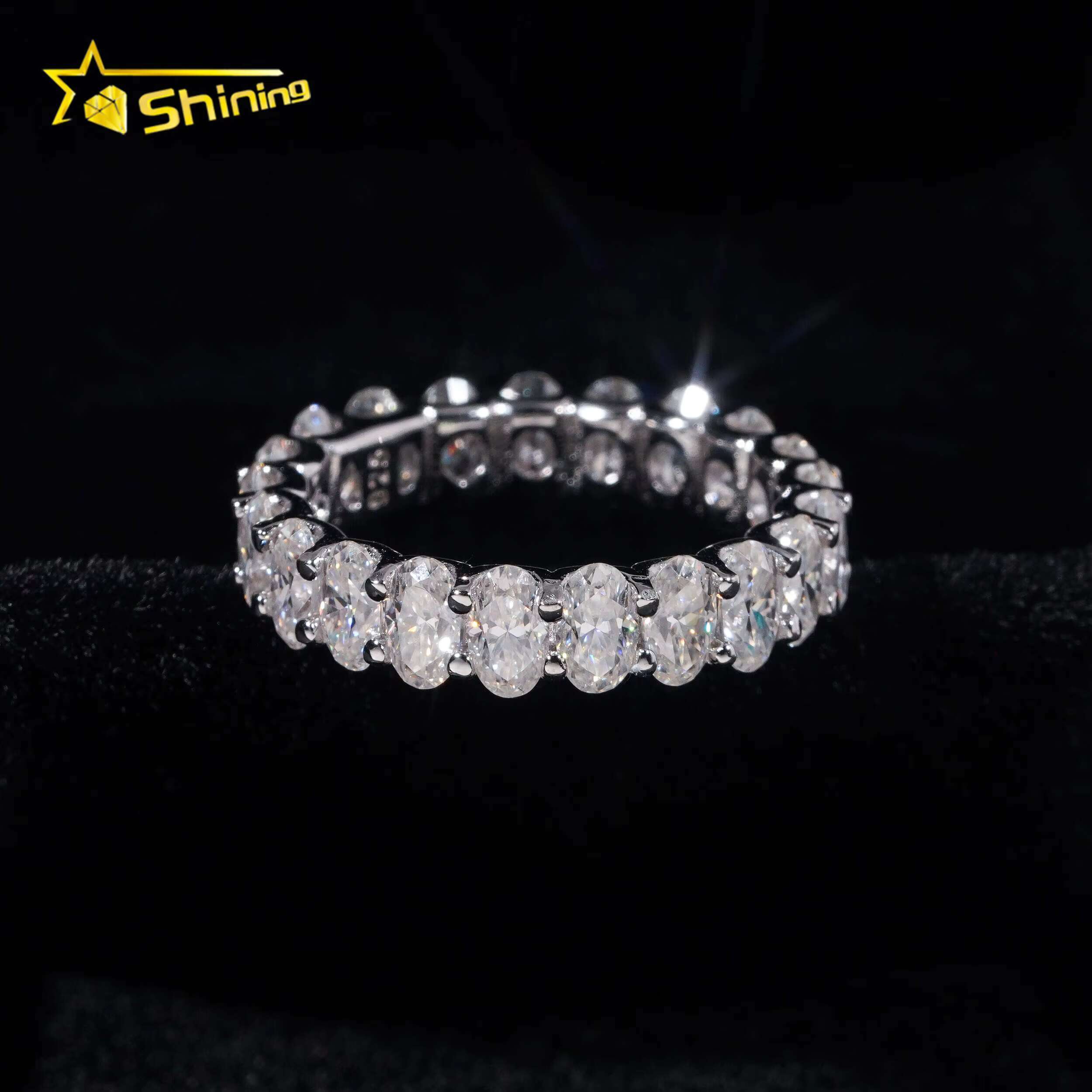 Sier Plated White Gold Moissanite Engagement Rings DEF VVS 3*5 Oval Wedding Band