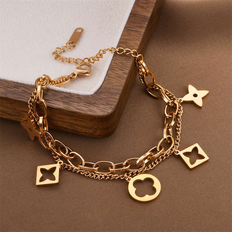 Designer Bracelet Luxury Bangle Jewelry Niche Stainless Steel Fade Resistant White Mother Of Pearl Double Layer Stackable Fashion Bracelet Chic for Wo