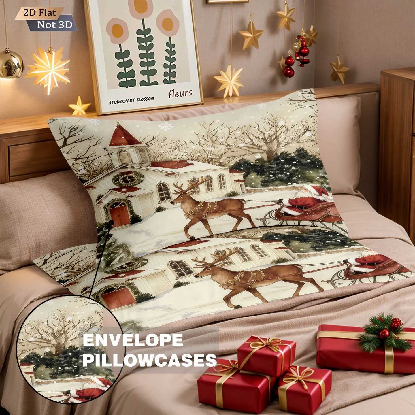 3pcs Christmas town print chipless bedding set multi size bedroom and dormitory duvet covers soft machine washable decorationM251118