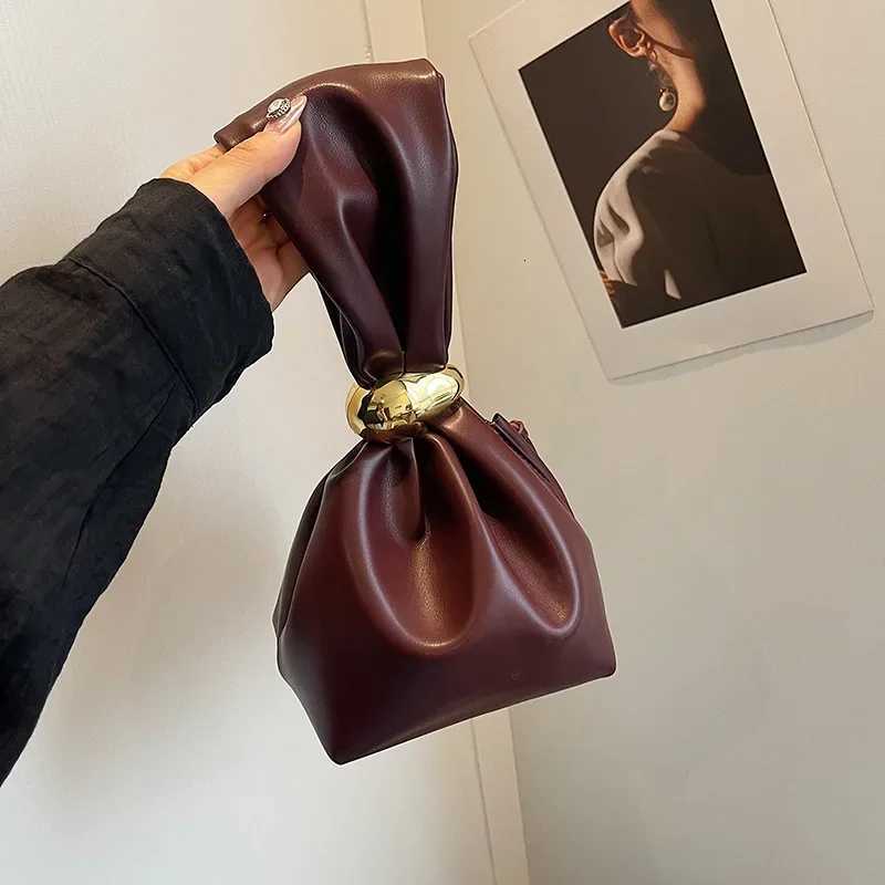 Advanced minimalist casual drawstring bucket bag 2025 new Korean style trendy handbag with concave shape decoration for womenW251118