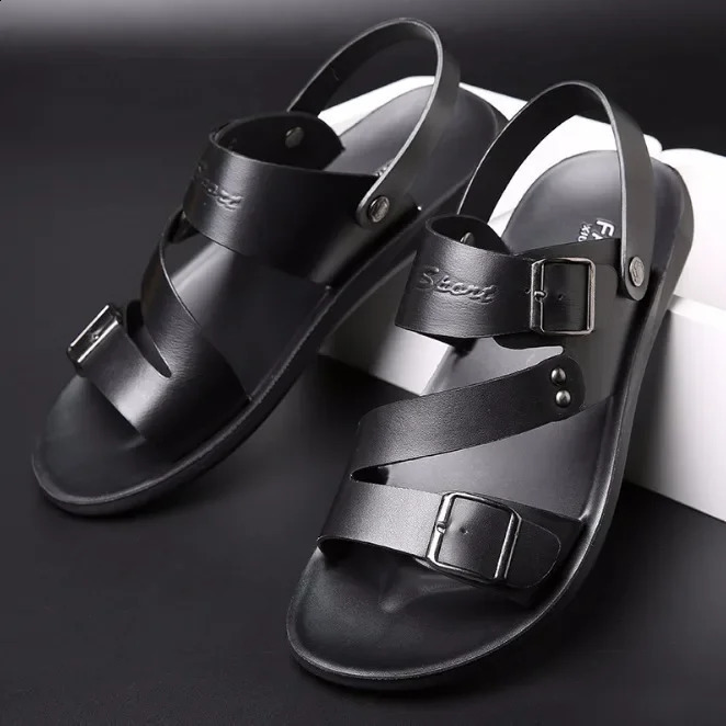 Simple Mens Sandals Solid Color PU Leather Mens Summer Shoes Casual Comfortable Open Toe Sandals Soft Beach Shoes Mens Sandal 250417