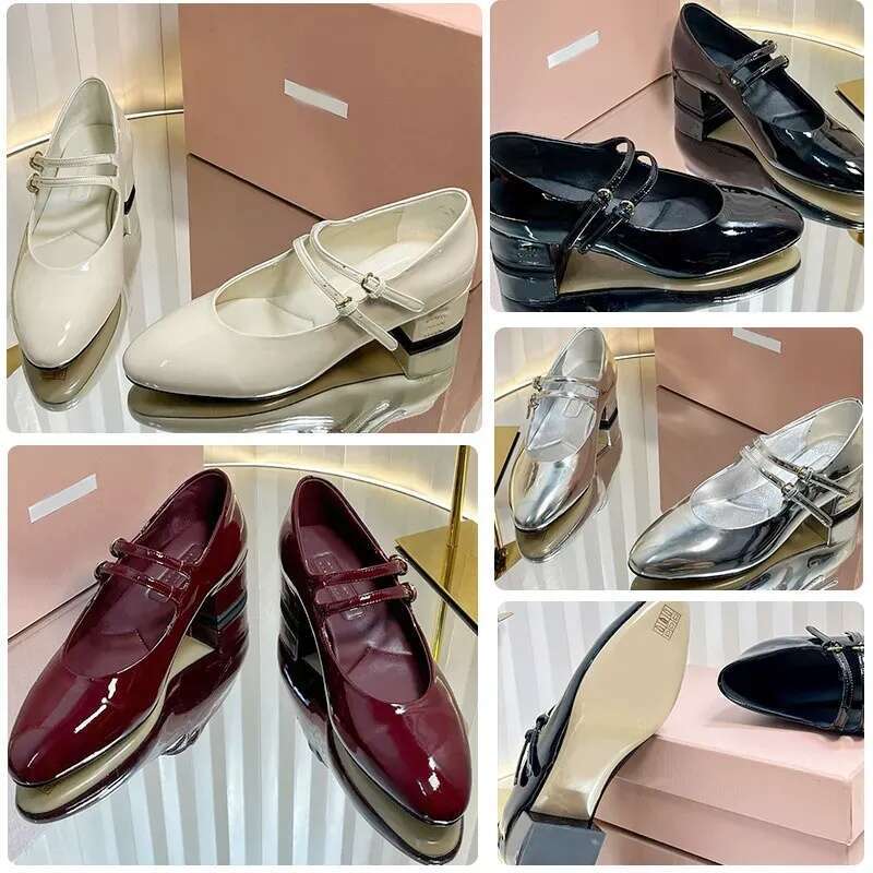 2025 new lmary jane luxury womens designer Patent leather slingback pumps with buckles shoes black low heel non slip lady women shoe