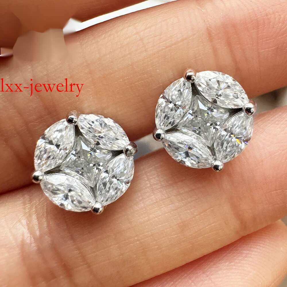10mm Cluster Star Moissanite Stud Earrings with Certificates Sterg Sier Princess/Marquise Cut Dia Earring for Women