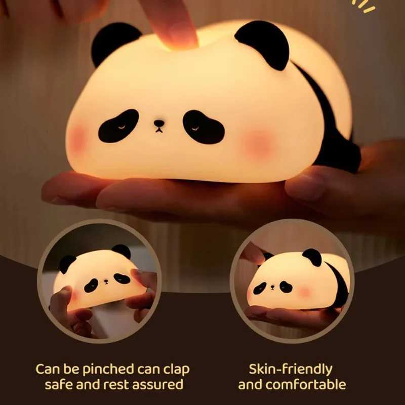 Panda-Shaped LED Night Light - USB Rechargeable Silicone Timer Lamp with Soft Glow for Kids Bedroom Nursery Decor M251118
