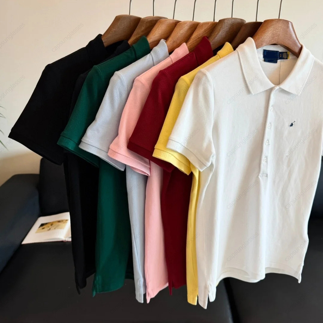 Designer women polos shirts womens polo shirt tees embroidery casual lapel button summer cotton T-shirt beach golf short sleeve tops white black pink yellow