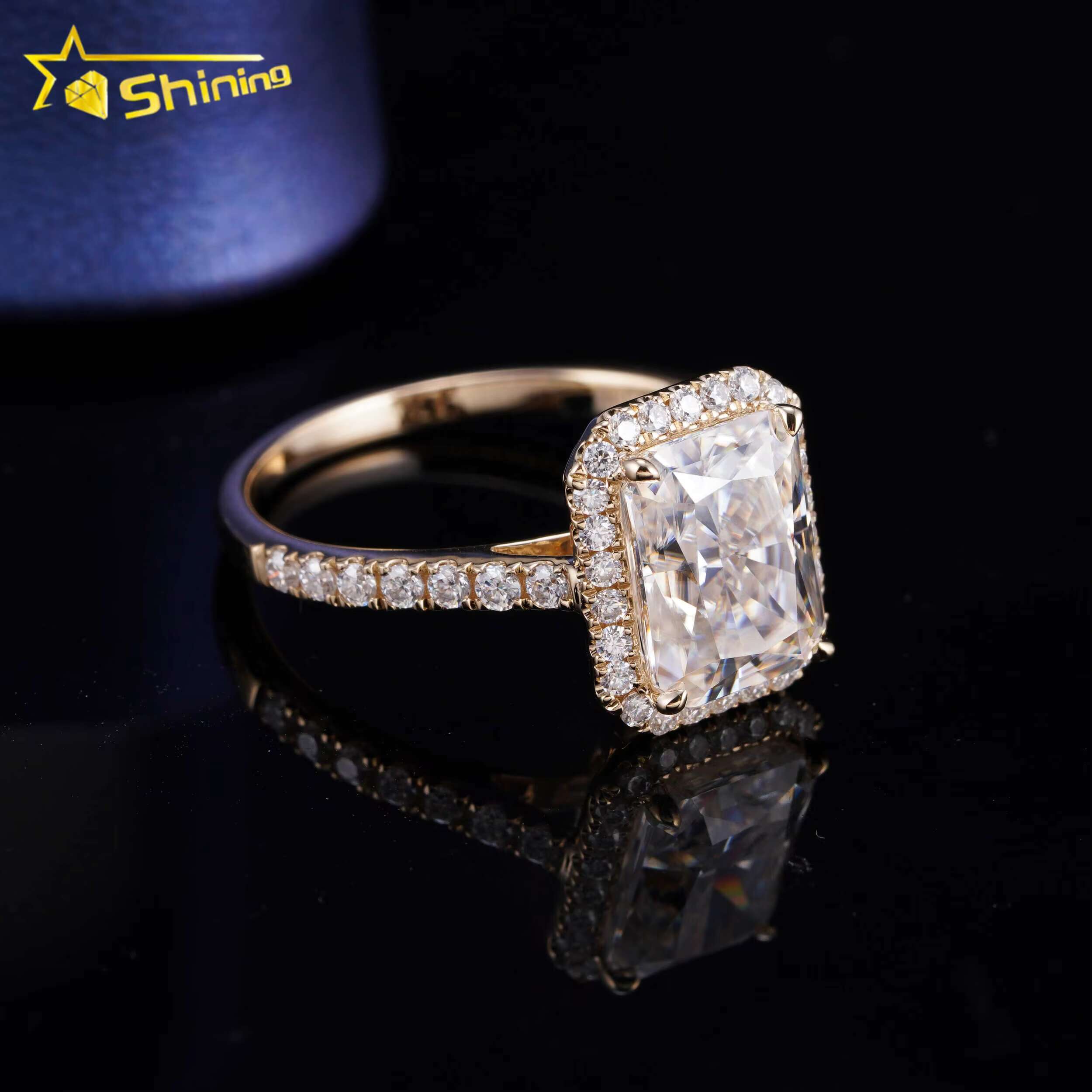 Top Quality 14k Gold 3ct Radiant Cut D Color VVS Moissanite Dia Engagement Ring for Women