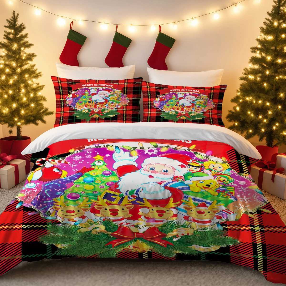 3pcs Santa Claus Print Coreless Bedding Set Soft Comfortable Dormitory Bedroom Holiday Decoration Multiple Size Machine WashableM251118