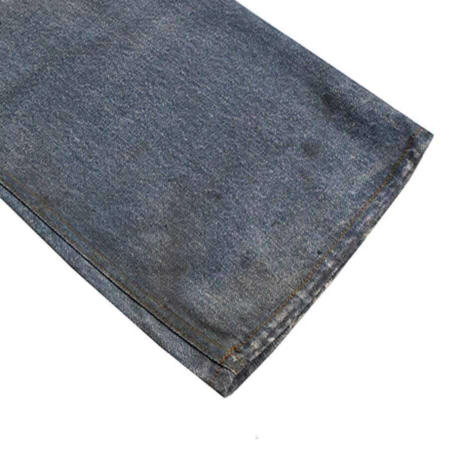 Leopard Printed Men's Vintage Blue Baggy Loose Casual Straight Denim Pants Streetwear Haruku Jeans