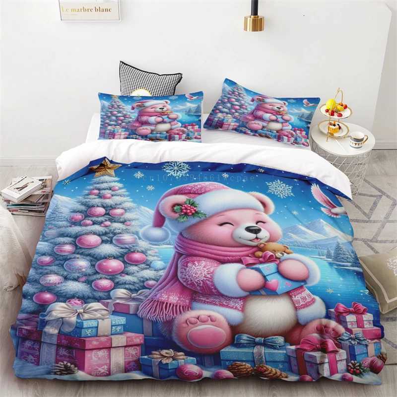 2024 New Style Duvet Cover Christmas Snowman Flower Three-piece Set One Quilt Cover Two cases Single Double Bed Queen KingM251118