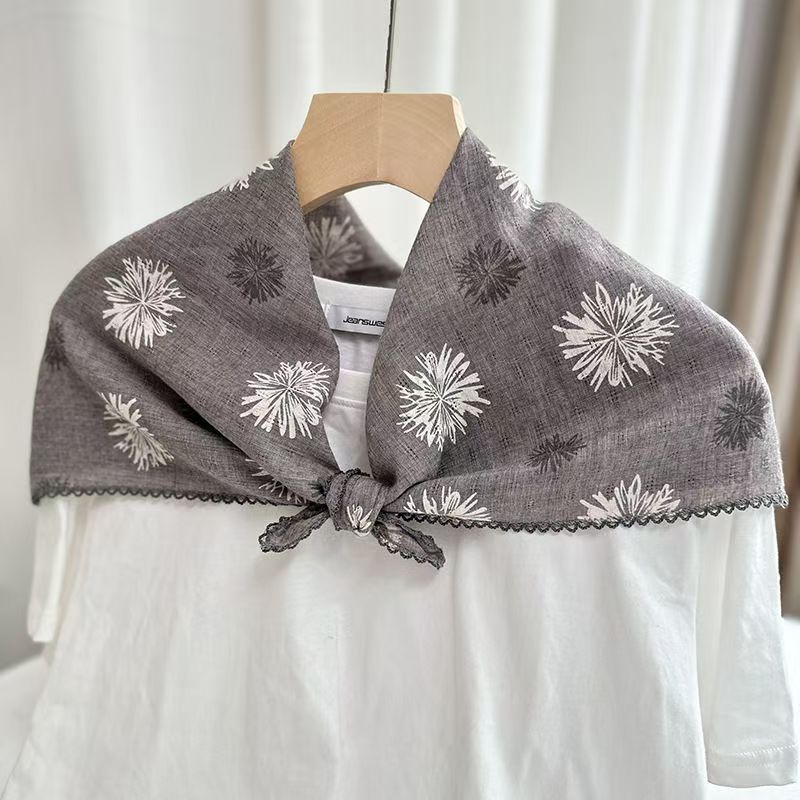 T501 Korean style personalized printed floral hot sale square scarf literary forest girl ultra-light scarf headband lace decoration scarf